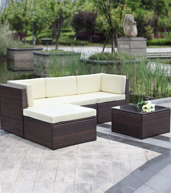 iKayaa 5PCS Cushioned Outdoor Furniture Sofa Set