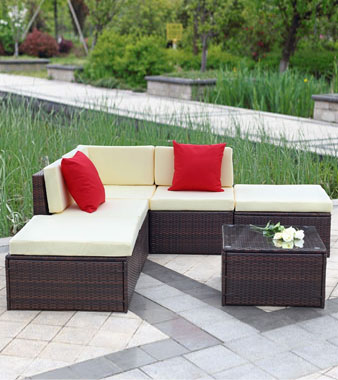 iKayaa 6PCS Cushioned Outdoor Patio Garden Furniture Sofa Set