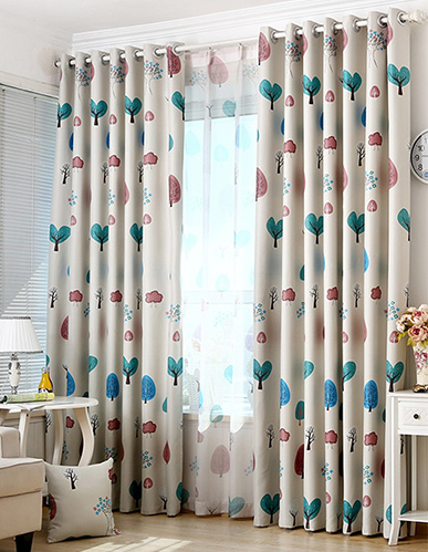Anself 2PCS 100*250cm Punching Grommet Blackout Curtain Linings Panel Bright Colored Trees Curtains with Curtain Voile Soft Window Drape Classy Decoration Draperies for Living Room Bedroom Size 39"*98"