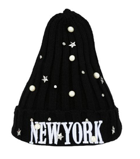Letter Embroidery Pearl Star Knitted Cap