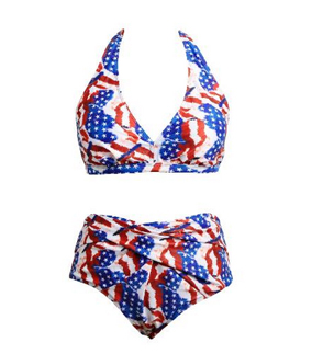 American Flag Star Pattern Halterneck Padded Plus Size Bikini Set