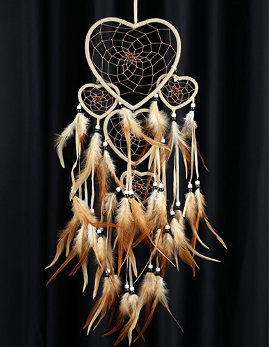 Heart-shaped Handmade Dream Catcher with Feather Wooden Bead Indian Style Wall Home Decoration Ornament Car Pendant 27.56" Long/5.91" Diamete