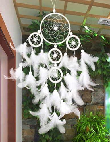 Pure White Indian Style Dream Catcher Net with Feather Bead Wall Garden Home Decoration Ornament Car Pendant 4.33’Diameter 22.41"Long