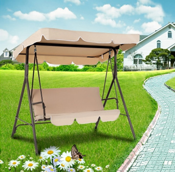iKayaa 3 Seat Outdoor Garden Patio Swing Chair with Canopy