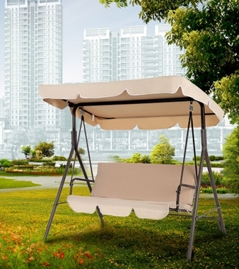 iKayaa 3 Seat Cushioned Outdoor Swing Chair