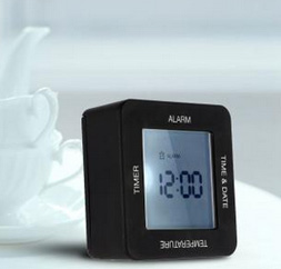Multi-functional Digital 4 Sided Rotating Alarm Clock Timer Calendar Display Time Date °C/°F Temperature