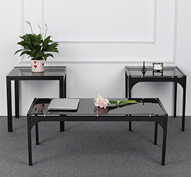IKAYAA Modern Stylish Metal Frame Coffee Table with 2 End Side Table Living Room Cocktail Table Set