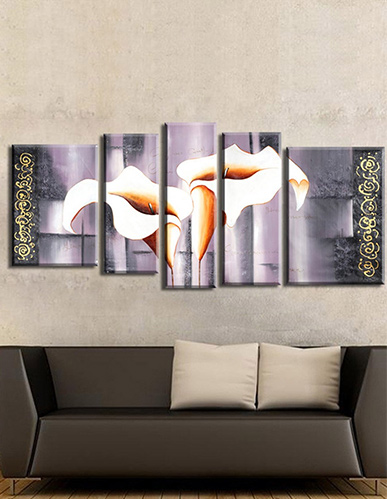 5PCS Unframed Huge Modern Hand-painted Oil Paintings on Canvas Lily Flower Pattern Wall Decoration Art Prints for Living Room Home Office Hotel