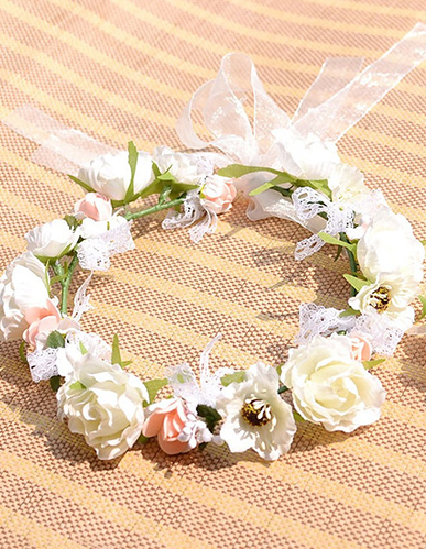 Fashion Hair Hoops Flower Garland Floral Bridal Wreath Holder Hoop Headwear and Wrist Flowers Bride Wedding Ornaments Hair Accessorries Gift 2PCS