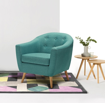 iKayaa Living Room Teal/Beige Fabric Accent Chair Armchair
