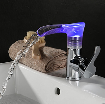 LED Steel Sink Copper Bathroom Waterfall Faucet