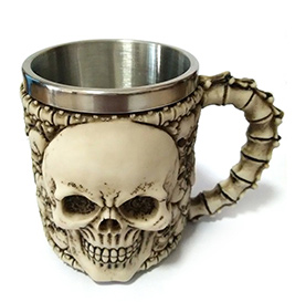 Hot Unique Stainless Steel Liner Creepy 3D Skull Coffee Beer Milk Mug Cup Tankard Novelty for Halloween Decoration Gift