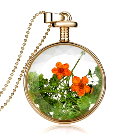 Dried Flower Glass Pendant Necklace