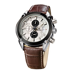 Megir Genuine Leather 3 Small Dials Quartz Watch