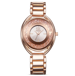SK Marca de lujo de oro rosa de acero relojes de las mujeres