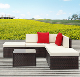iKayaa 6PCS Cushioned Rattan Outdoor Patio Furniture Set