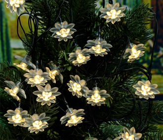 Solar Powered 5.8M 20LED Warm White Lotus Flower Light String 
