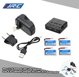 4pcs JJRC 3.7V 400mAh 30C Lipo Battery with 4 in 1 Battery Charger for JJRC H31 GoolRC T6 